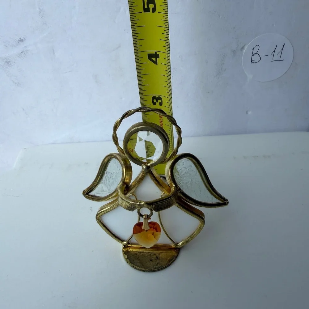 Vintage 1997 Jeny Stained Glass Angel Figurine Amber Heart Crystal B-11